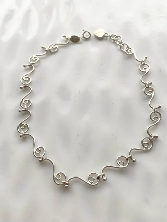 Silpada Silver Swirl Ankle Bracelet Tiny Bead Accents - Picture 4 of 5